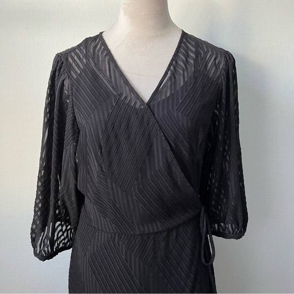 Calvin Klein Black Shadow Stripe Wrap Dress - Picture 6 of 6